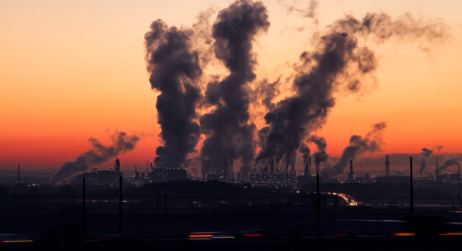 Industrial skyline in sunset